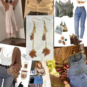 Brown autumn leaves falling earrings